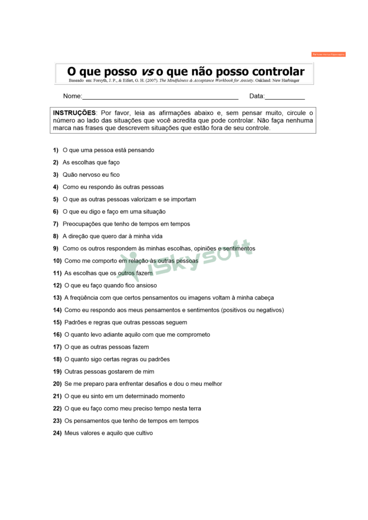 O que eu posso controlar x O que eu não posso controlar. 1 PREOCUPAÇÕES 1