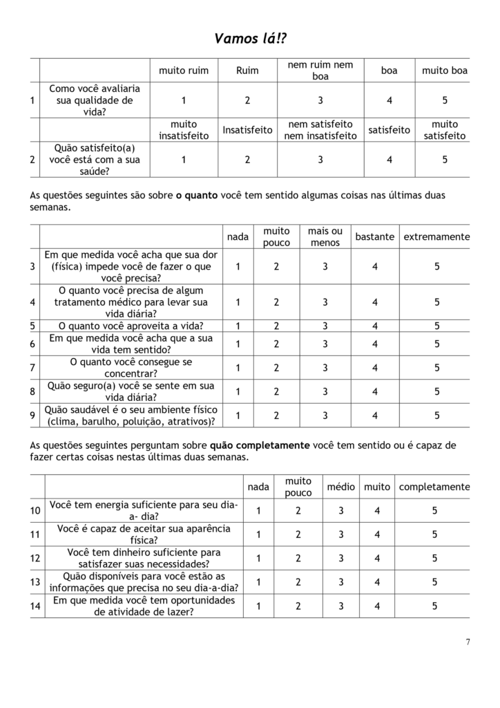 Como está minha qualidade de vida? 2 QV2